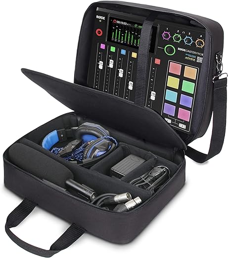 USA Gear Audio Mixer Case - Podcast Mixer Travel Case with Scratch-Resistant Interior & Customizable Storage - Compatible with RODECaster Pro, RODECaster Pro II, RC Duo & More Audio Equipment (Black)